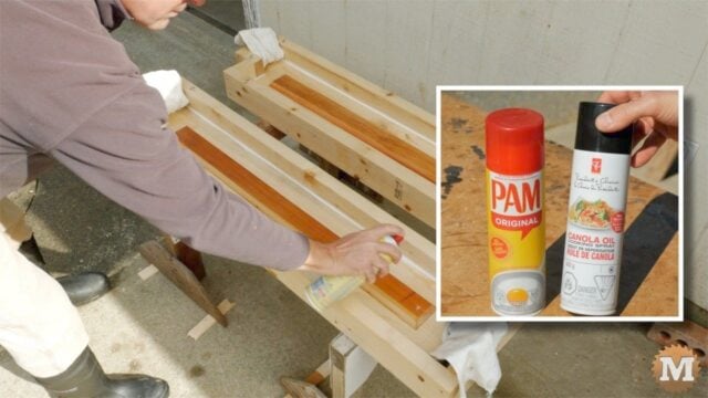 spray the concrete raised garden bed forms with cooking oil