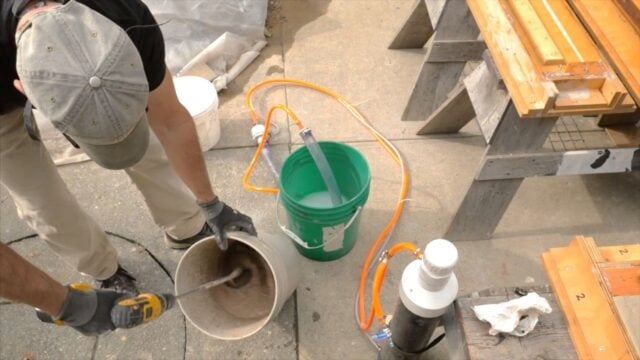 blending well to incorporate the cement mix and foam
